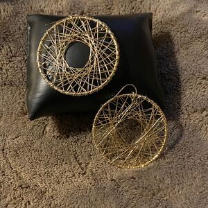 Gold Tone  Wire Wrapped Hoop Earrings